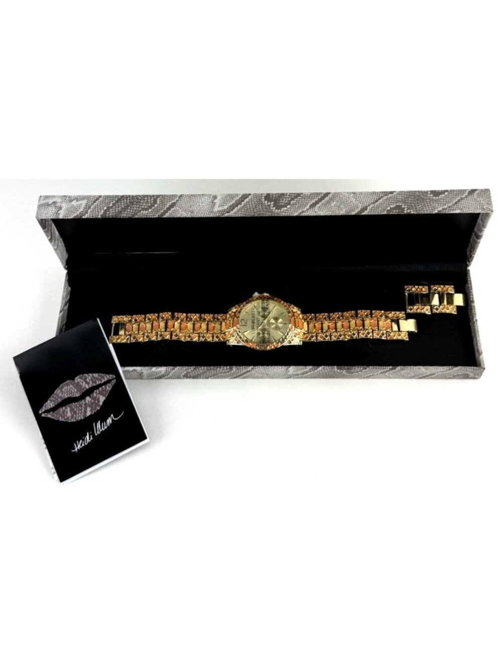 Heidi Klum Wildlife Mosaic Bracelet Watch 36mm Quartz Day Date New In Box